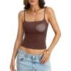 imageWomens Double Lined Padded Crop Cami Tops Fitted Spaghetti Strap Tank Top Summer Basic Shirt Y2K Going Out TopsBrown