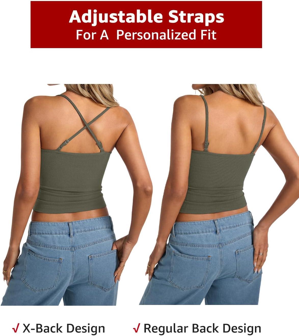 imageWomens Lace Camisole Tops Square Neck Ribbed Tank Tops Adjustable Spaghetti Straps Sleeveless Summer Shirt 2025Army Green