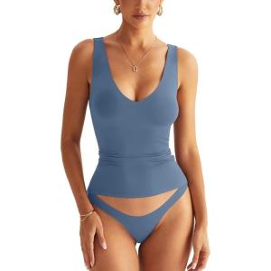 Womens V Neck Tank Tops Sleeveless Double Lined Basic Tops Slim Fit Summer Shirts 2025(Coronet Blue)
