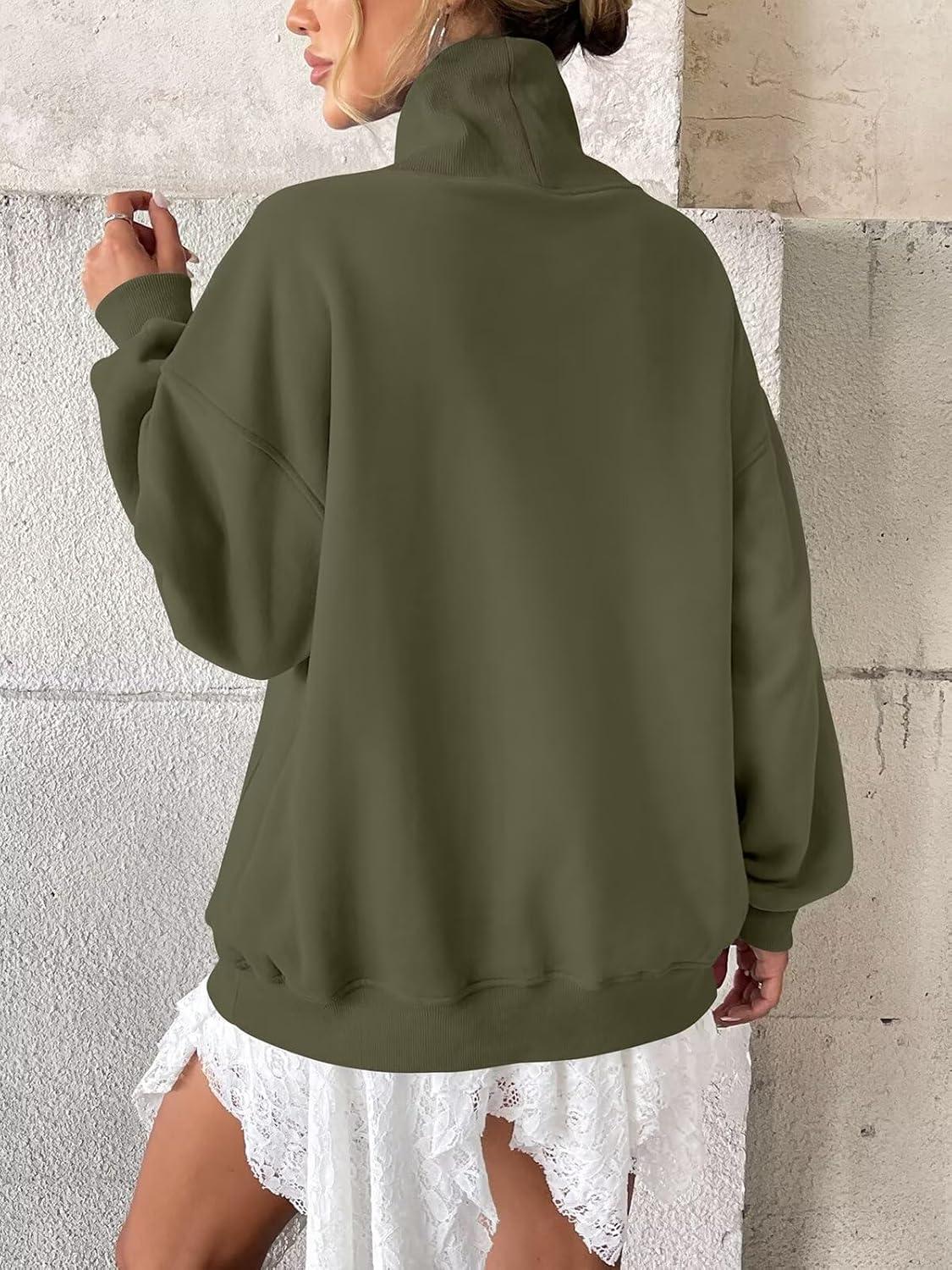 imageWomens Fleece Sweatshirts with Pockets Oversized Turtleneck Pullover Trendy Long Sleeve Tops Fall Fashion ShirtsArmy Green