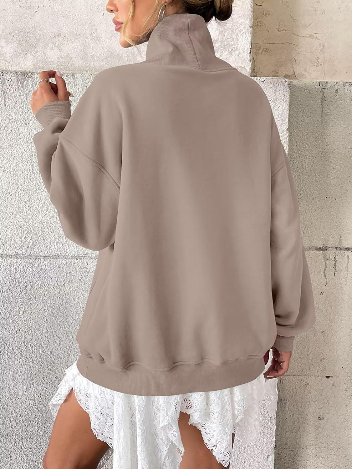 imageWomens Fleece Sweatshirts with Pockets Oversized Turtleneck Pullover Trendy Long Sleeve Tops Fall Fashion ShirtsCoffeegrey