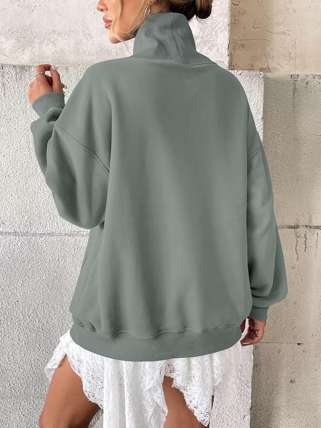 imageWomens Fleece Sweatshirts with Pockets Oversized Turtleneck Pullover Trendy Long Sleeve Tops Fall Fashion ShirtsDust Green