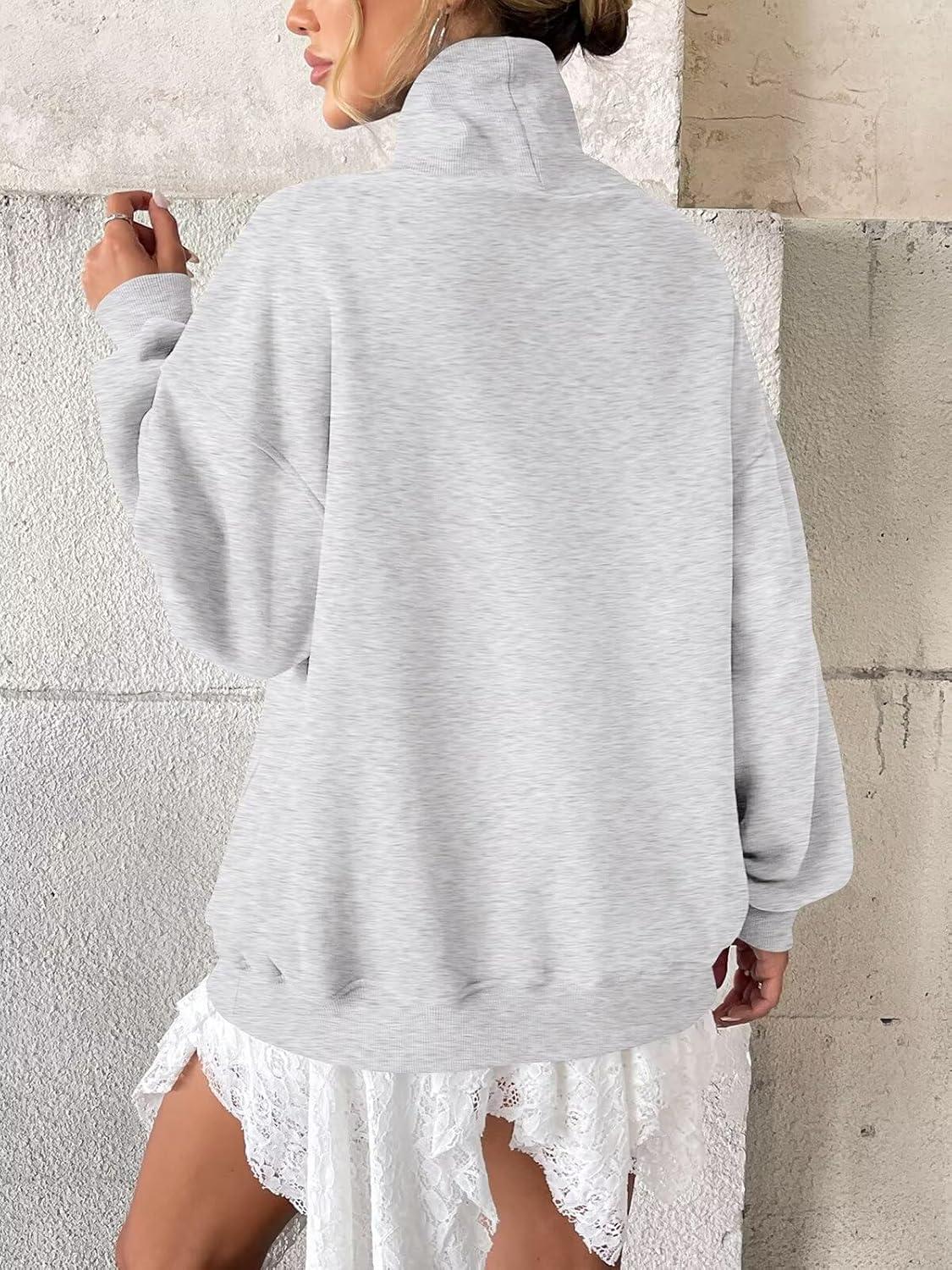 imageWomens Fleece Sweatshirts with Pockets Oversized Turtleneck Pullover Trendy Long Sleeve Tops Fall Fashion ShirtsGrey