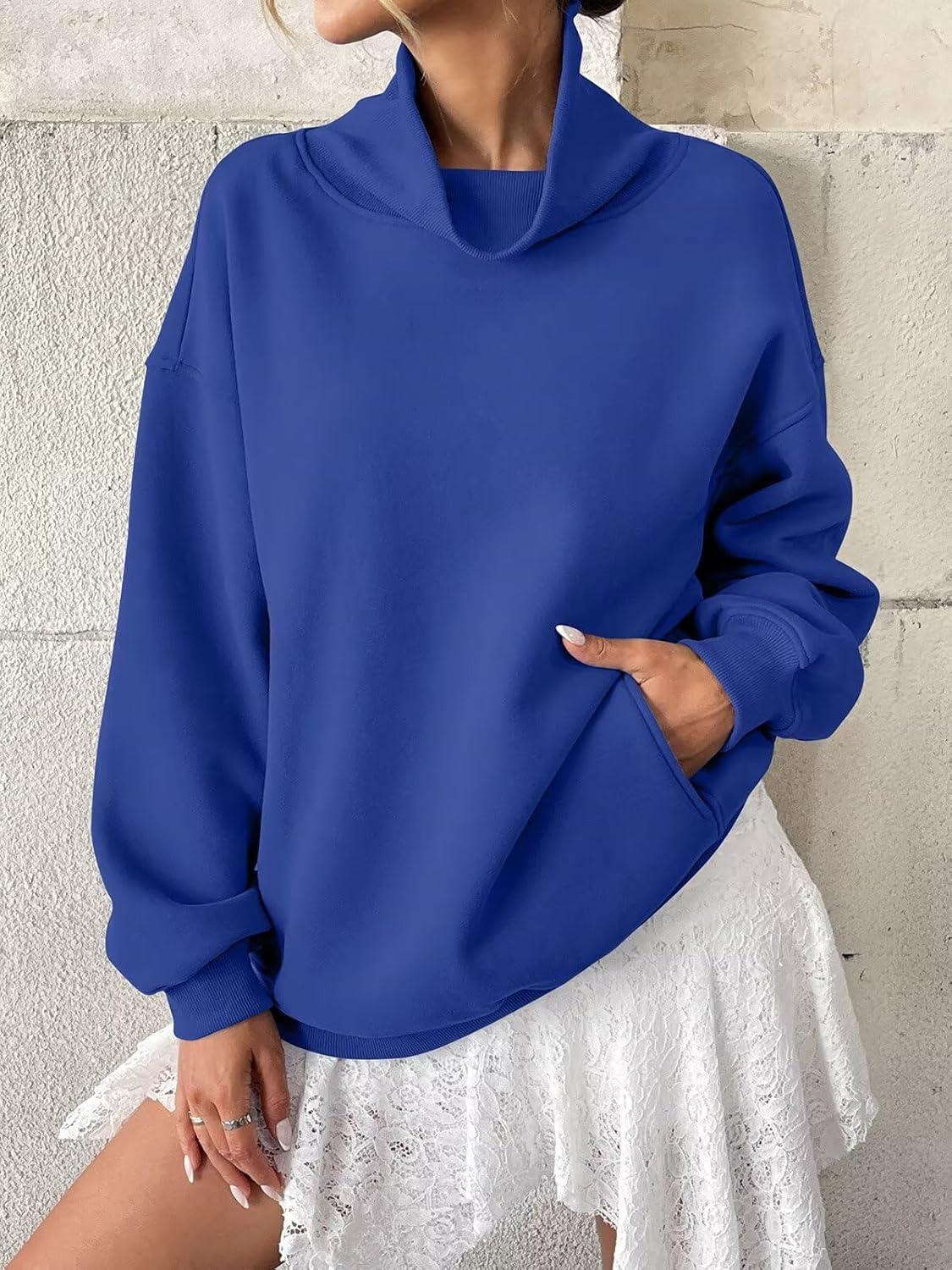 imageWomens Fleece Sweatshirts with Pockets Oversized Turtleneck Pullover Trendy Long Sleeve Tops Fall Fashion ShirtsRoyal Blue