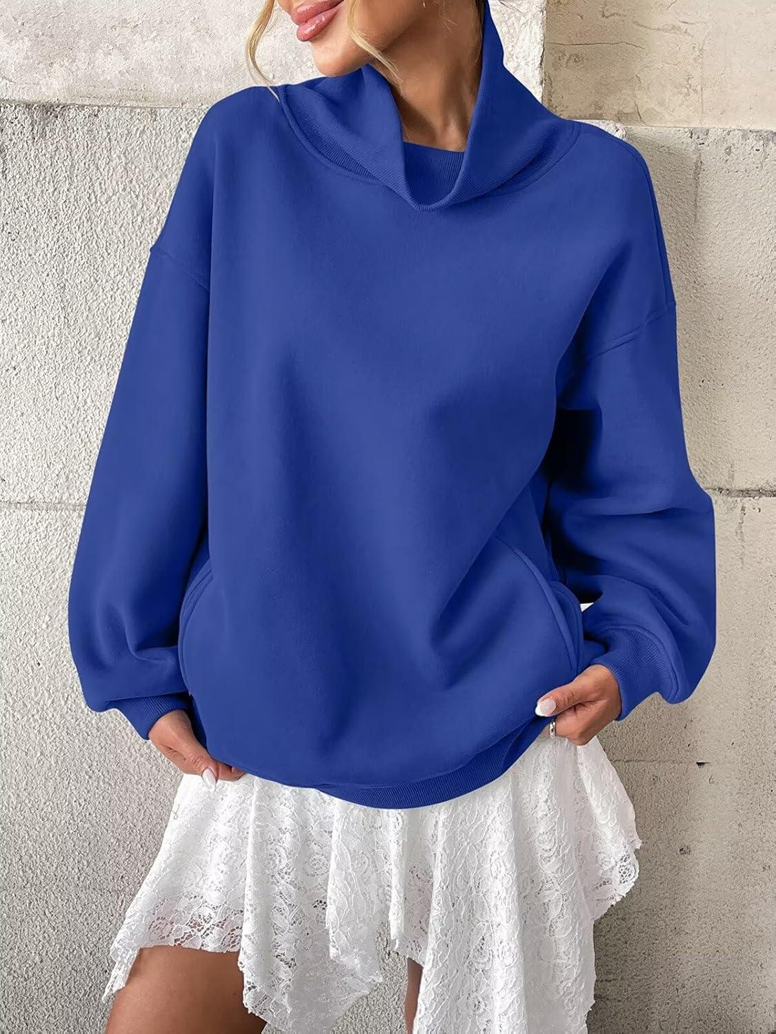 imageWomens Fleece Sweatshirts with Pockets Oversized Turtleneck Pullover Trendy Long Sleeve Tops Fall Fashion ShirtsRoyal Blue