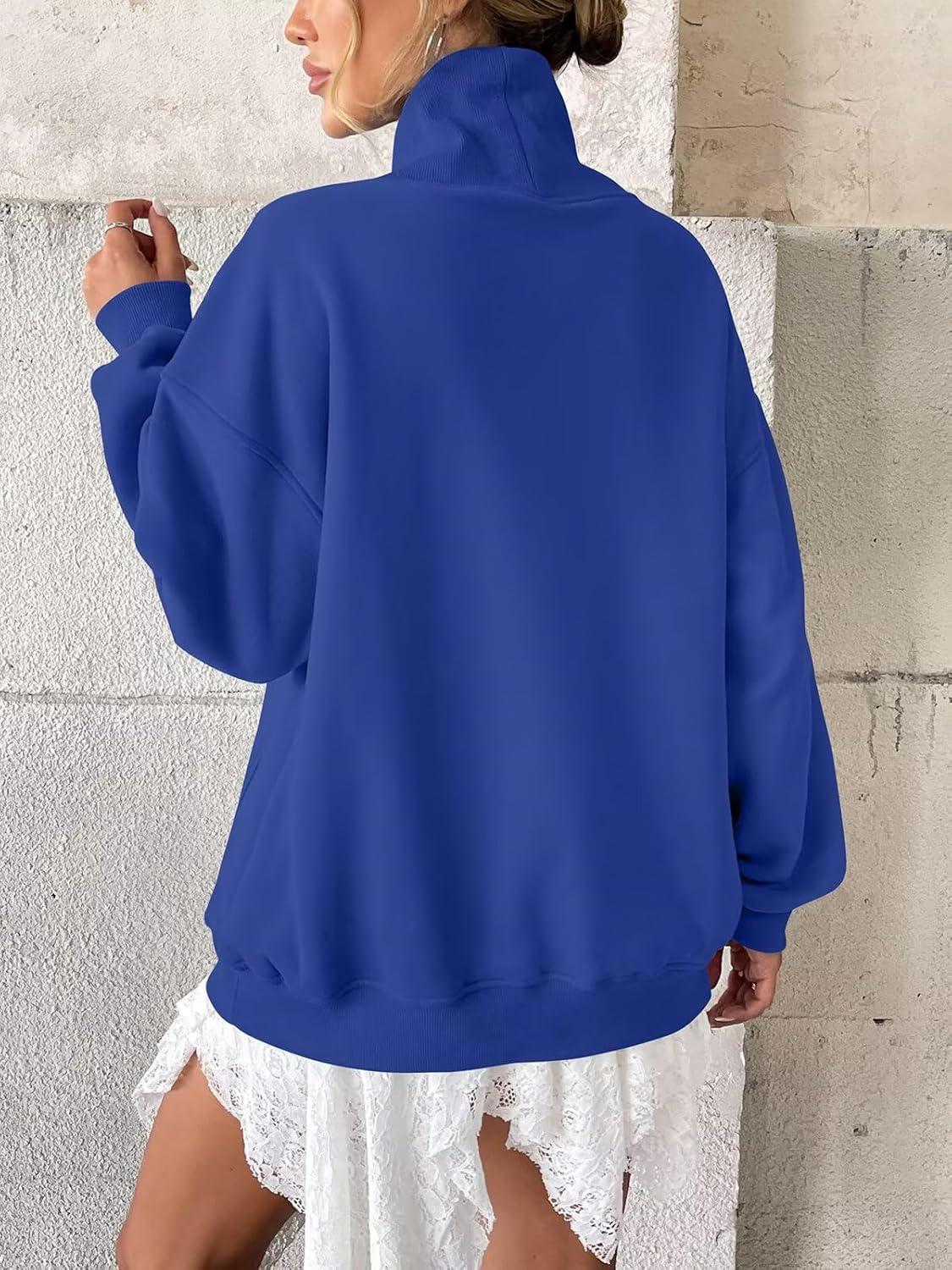 imageWomens Fleece Sweatshirts with Pockets Oversized Turtleneck Pullover Trendy Long Sleeve Tops Fall Fashion ShirtsRoyal Blue