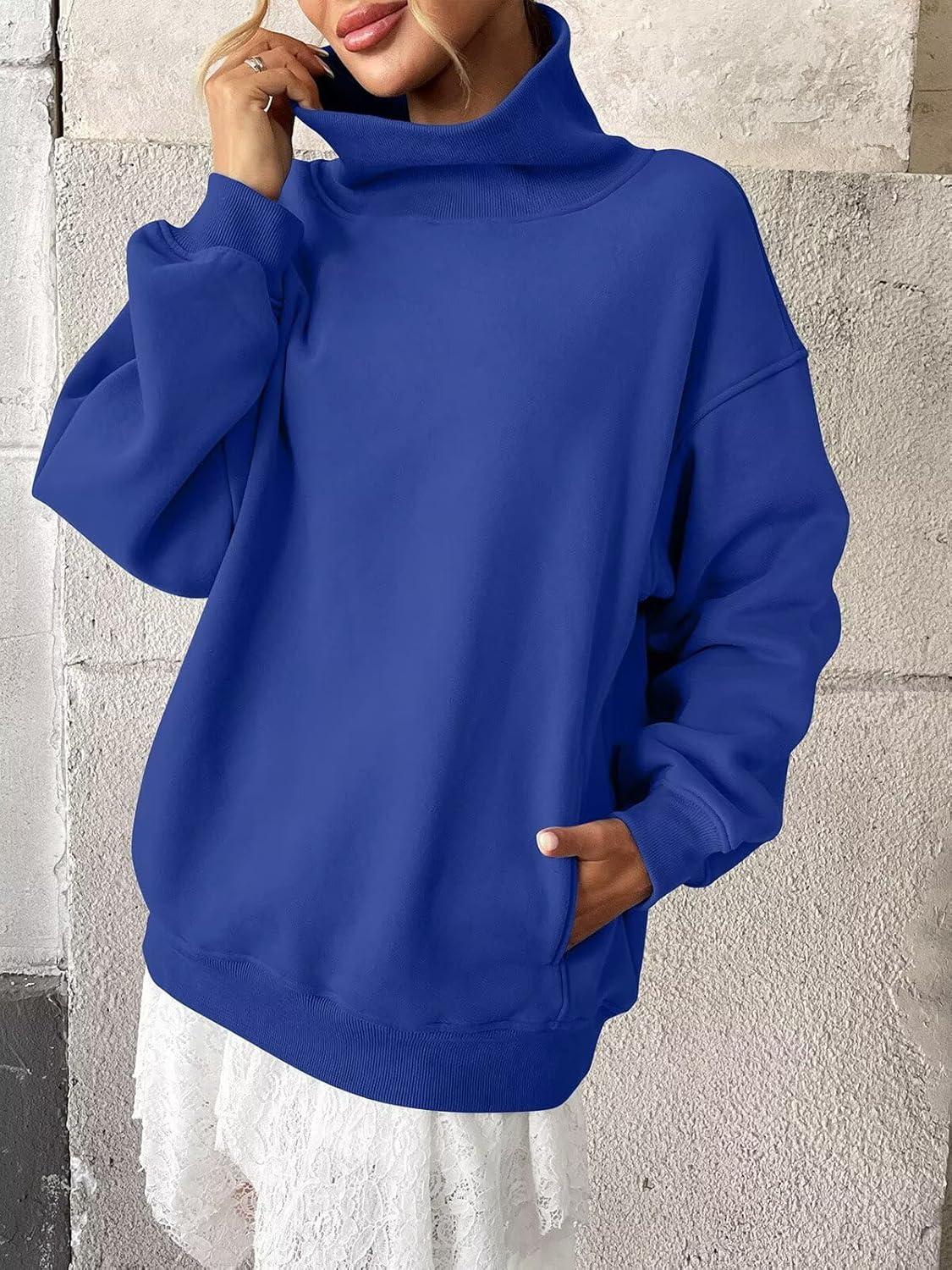 imageWomens Fleece Sweatshirts with Pockets Oversized Turtleneck Pullover Trendy Long Sleeve Tops Fall Fashion ShirtsRoyal Blue