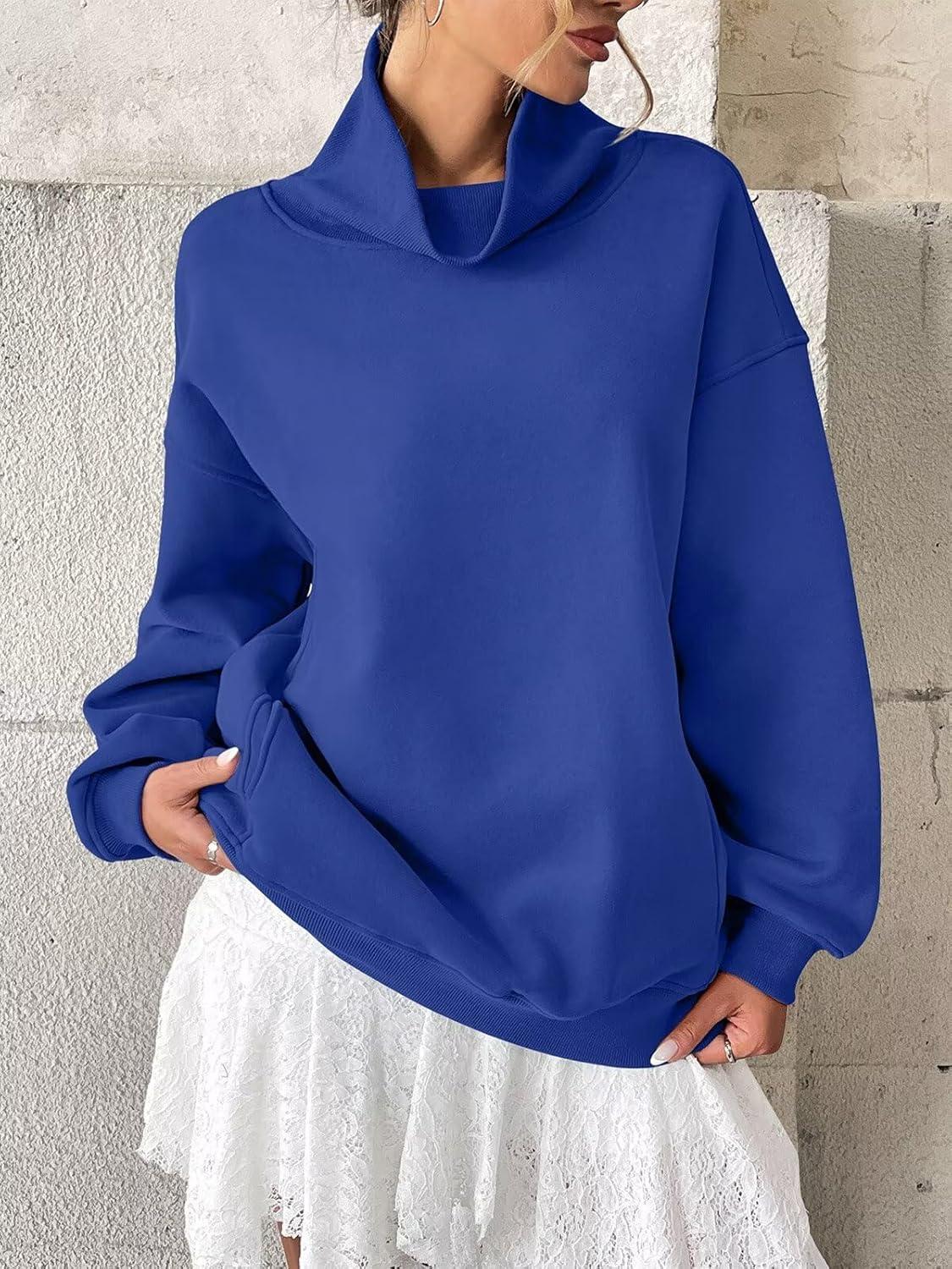 imageWomens Fleece Sweatshirts with Pockets Oversized Turtleneck Pullover Trendy Long Sleeve Tops Fall Fashion ShirtsRoyal Blue