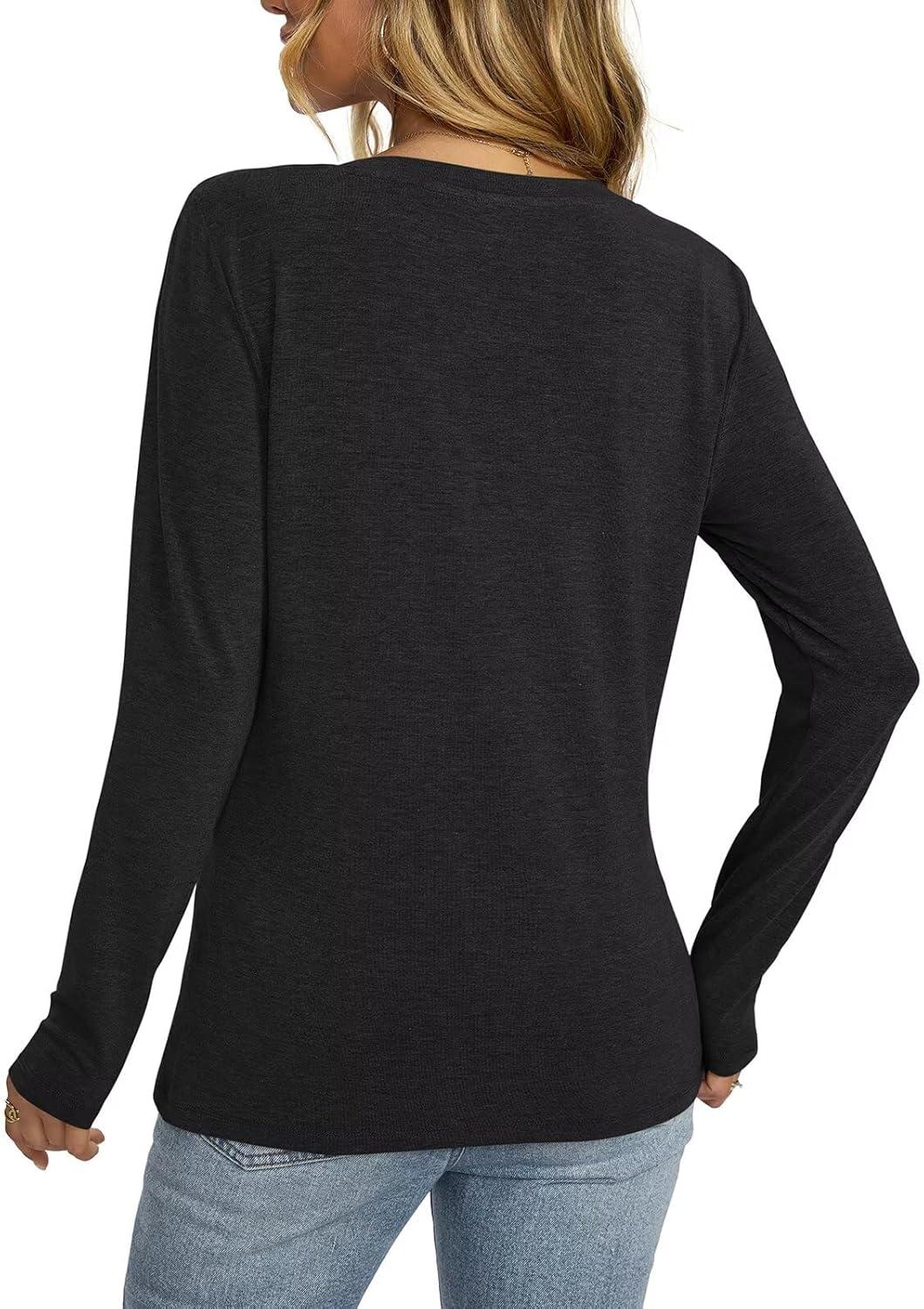 imageWomens V Neck Long Sleeve Shirts Criss Cross Sexy Tops Casual Loose Fit Tee Going Out Fall Fashion Clothes 2025Black