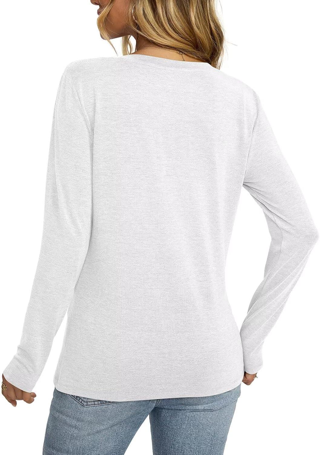 imageWomens V Neck Long Sleeve Shirts Criss Cross Sexy Tops Casual Loose Fit Tee Going Out Fall Fashion Clothes 2025White