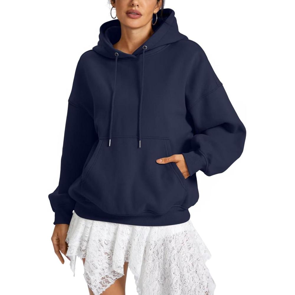 imageWomen Fleece Hoodies with Pocket Oversized Hooded Sweatshirts Trendy Pullover Long Sleeve Top Fall Outfits 2026Navy