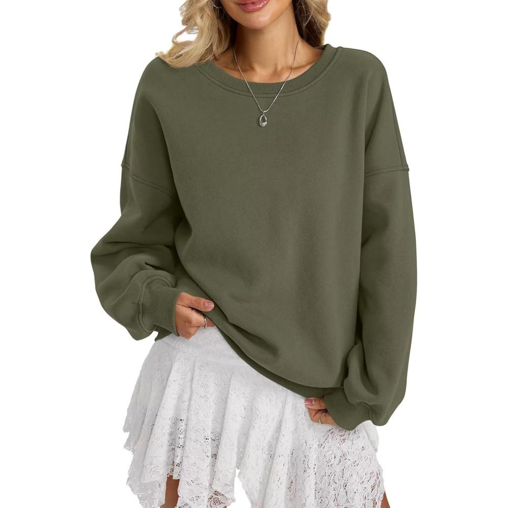 imageWomen Fleece Sweatshirts Oversized Crewneck Pullover Trendy Long Sleeve Tops Fashion Fall Outfits Clothes 2025Army Green