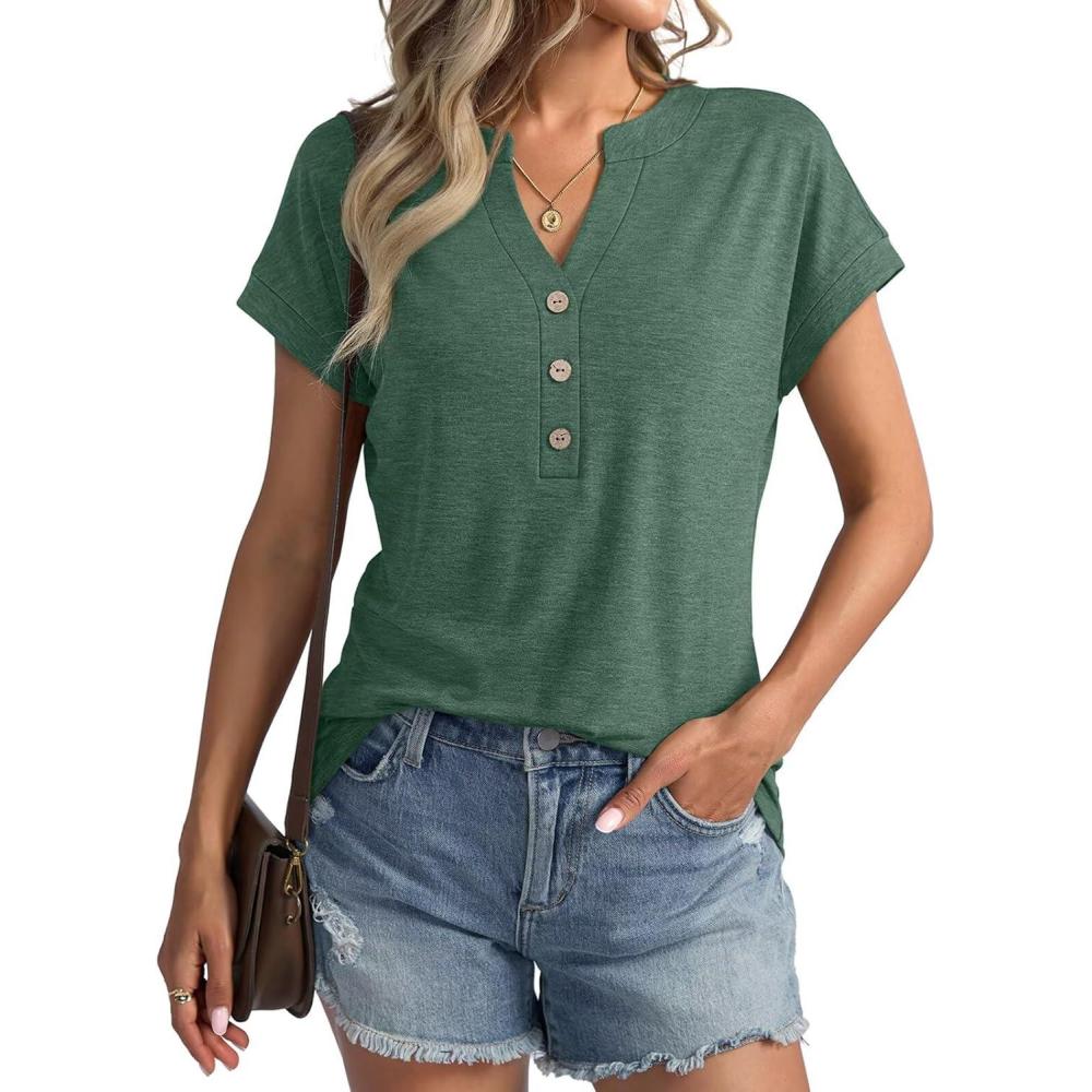 imageWomens V Neck Cap Sleeve Tops Summer Casual Short Sleeve Shirts Loose Fit Basic Work Tee Trendy Clothes 2025Green