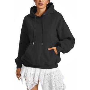Women Fleece Hoodies with Pocket Oversized Hooded Sweatshirts Trendy Pullover Long Sleeve Top Fall Outfits 2026(Black)
