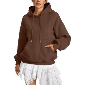 Women Fleece Hoodies with Pocket Oversized Hooded Sweatshirts Trendy Pullover Long Sleeve Top Fall Outfits 2026(Brown)