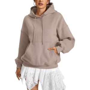 Women Fleece Hoodies with Pocket Oversized Hooded Sweatshirts Trendy Pullover Long Sleeve Top Fall Outfits 2026(Coffeegrey)