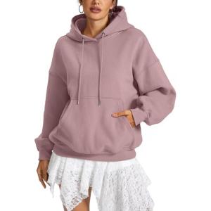 Women Fleece Hoodies with Pocket Oversized Hooded Sweatshirts Trendy Pullover Long Sleeve Top Fall Outfits 2026(Dust Pink)