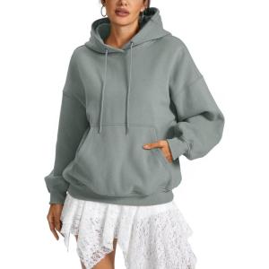 Women Fleece Hoodies with Pocket Oversized Hooded Sweatshirts Trendy Pullover Long Sleeve Top Fall Outfits 2026(Greygreen)