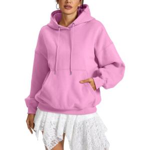 Women Fleece Hoodies with Pocket Oversized Hooded Sweatshirts Trendy Pullover Long Sleeve Top Fall Outfits 2026(Pink)