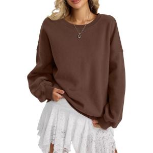 Women Fleece Sweatshirts Oversized Crewneck Pullover Trendy Long Sleeve Tops Fashion Fall Outfits Clothes 2025(Brown)