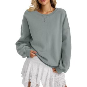 Women Fleece Sweatshirts Oversized Crewneck Pullover Trendy Long Sleeve Tops Fashion Fall Outfits Clothes 2025(Greygreen)