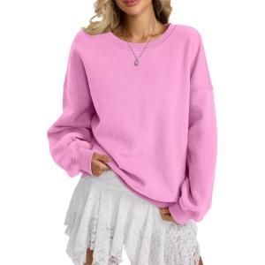Women Fleece Sweatshirts Oversized Crewneck Pullover Trendy Long Sleeve Tops Fashion Fall Outfits Clothes 2025(Pink)