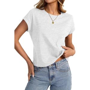 Womens Cap Sleeve Crop Tops Cotton T Shirts Crewneck Loose Fit Short Sleeves Tee Summer Fashion Clothes 2025(A-light Grey)