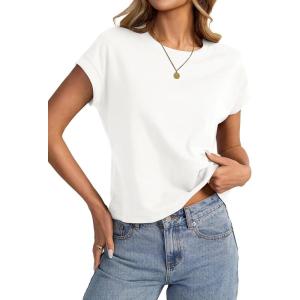 Womens Cap Sleeve Crop Tops Cotton T Shirts Crewneck Loose Fit Short Sleeves Tee Summer Fashion Clothes 2025(A-white)