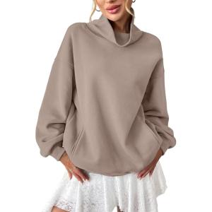 Womens Fleece Sweatshirts with Pockets Oversized Turtleneck Pullover Trendy Long Sleeve Tops Fall Fashion Shirts(Coffeegrey)