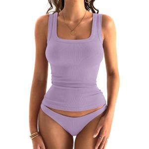 Womens Square Neck Ribbed Tank Tops Sleeveless Basic Tops Sexy Slim Fit Summer Clothes 2025(Violet)