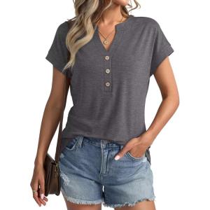 Womens V Neck Cap Sleeve Tops Summer Casual Short Sleeve Shirts Loose Fit Basic Work Tee Trendy Clothes 2025(Dark Grey)
