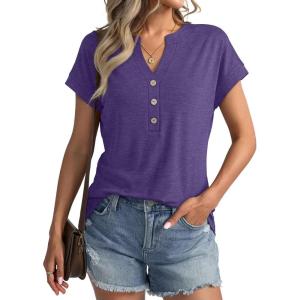 Womens V Neck Cap Sleeve Tops Summer Casual Short Sleeve Shirts Loose Fit Basic Work Tee Trendy Clothes 2025(Purple)