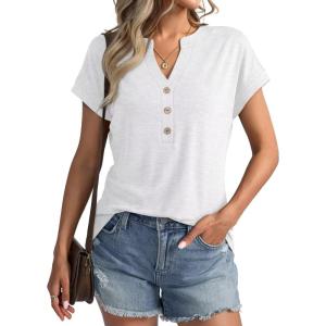 Womens V Neck Cap Sleeve Tops Summer Casual Short Sleeve Shirts Loose Fit Basic Work Tee Trendy Clothes 2025(White)