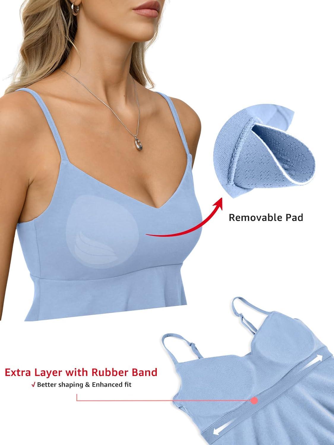 imageWomens Cotton Sweetheart Neck Camisoles Cute Babydoll Tops Padded Crop Shirt Adjustable Spaghetti Strap TankBaby Blue