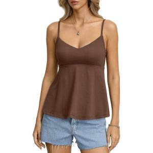 Womens Cotton Sweetheart Neck Camisoles Cute Babydoll Tops Padded Crop Shirt Adjustable Spaghetti Strap Tank(Brown)