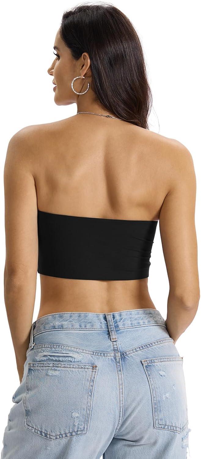 imageWomens Padded Double Lined Tank Tops Bandeau Strapless Tube Tops Crop Backless Shirts Sexy Going Out Tops 2026Black