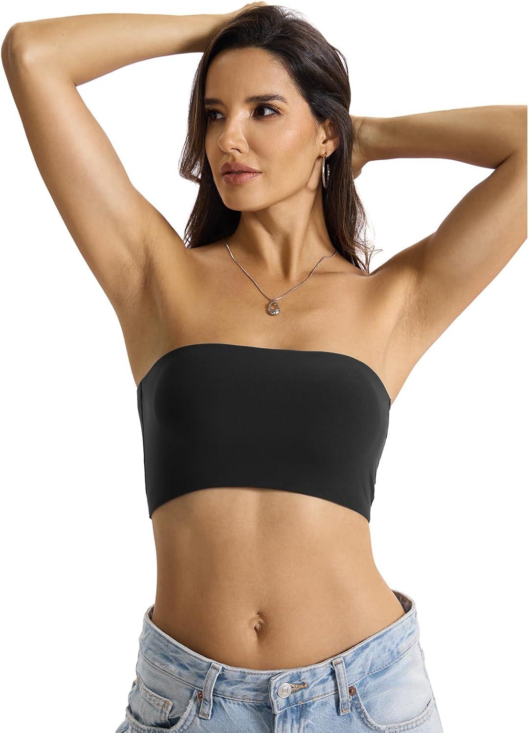 imageWomens Padded Double Lined Tank Tops Bandeau Strapless Tube Tops Crop Backless Shirts Sexy Going Out Tops 2026Black