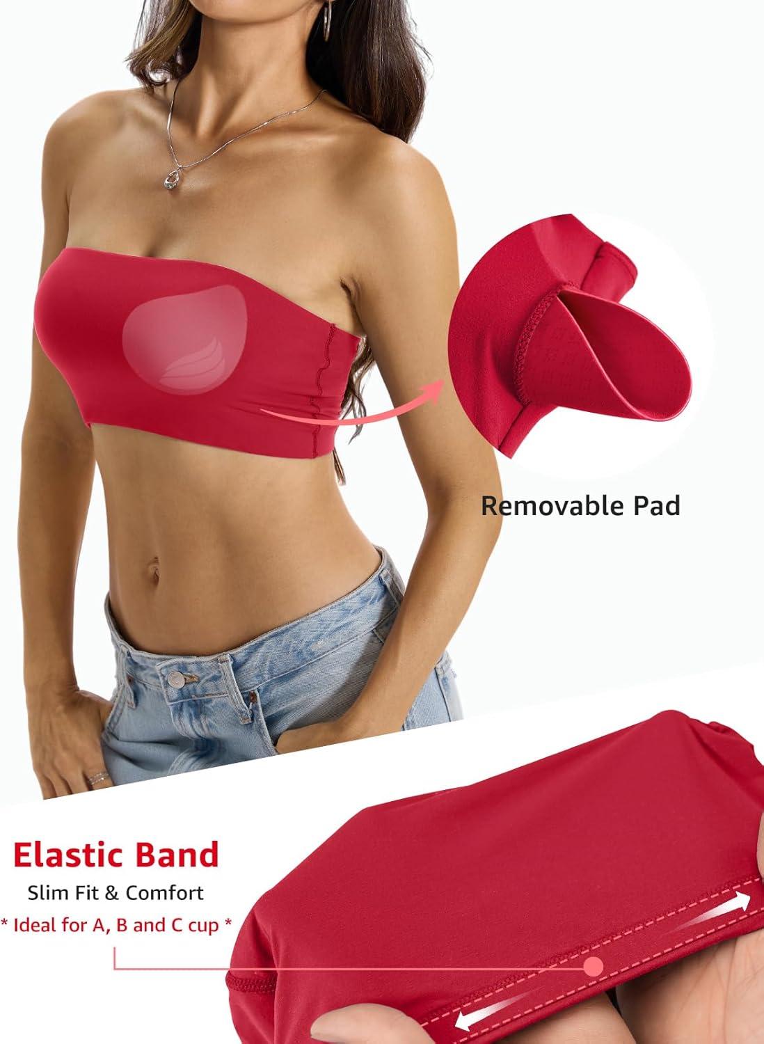 imageWomens Padded Double Lined Tank Tops Bandeau Strapless Tube Tops Crop Backless Shirts Sexy Going Out Tops 2026Red