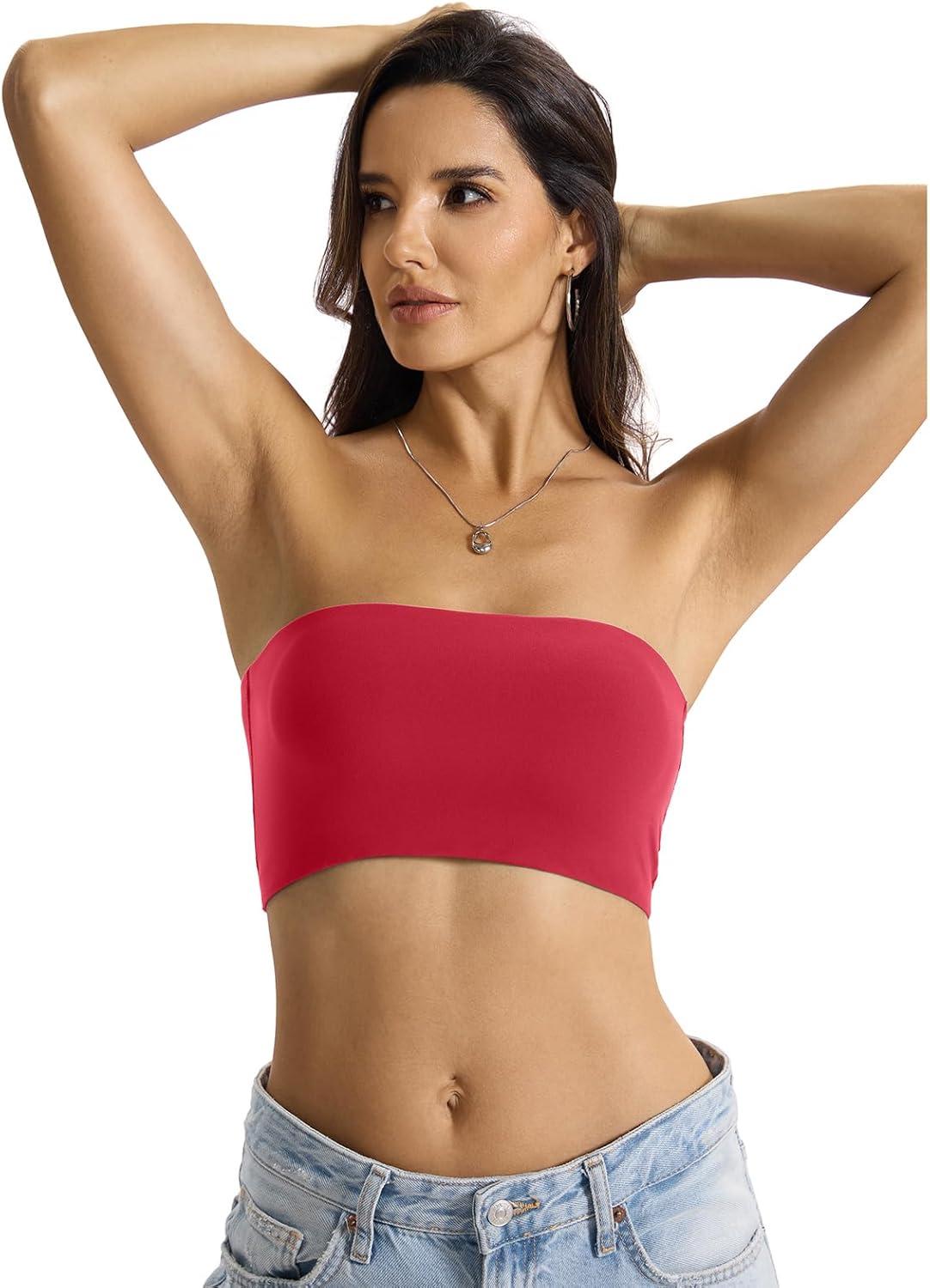 imageWomens Padded Double Lined Tank Tops Bandeau Strapless Tube Tops Crop Backless Shirts Sexy Going Out Tops 2026Red