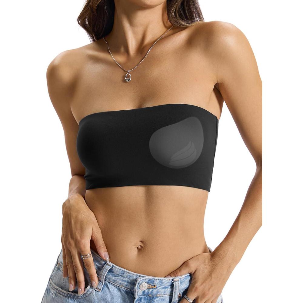 imageWomens Padded Double Lined Tank Tops Bandeau Strapless Tube Tops Crop Backless Shirts Sexy Going Out Tops 2026Black