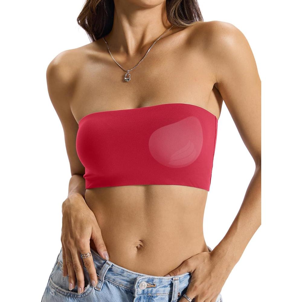imageWomens Padded Double Lined Tank Tops Bandeau Strapless Tube Tops Crop Backless Shirts Sexy Going Out Tops 2026Red