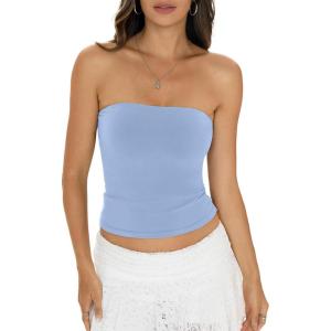Womens Cotton Tube Tops Sexy Fitted Strapless Shirts Basic Going Out Backless Bandeau Tops Cute Trendy Clothes(Baby Blue)