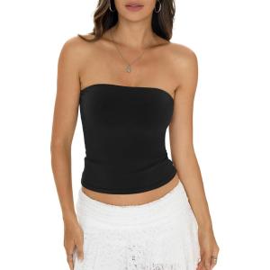 Womens Cotton Tube Tops Sexy Fitted Strapless Shirts Basic Going Out Backless Bandeau Tops Cute Trendy Clothes(True Black)