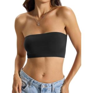 Womens Double Lined Tube Tops Crop Tank Top Non-Padded Strapless Bandeau Shirts Sexy Going Out Tops Summer 2026(Black)