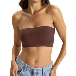 Womens Double Lined Tube Tops Crop Tank Top Non-Padded Strapless Bandeau Shirts Sexy Going Out Tops Summer 2026(Brown)