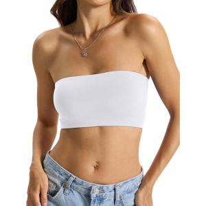 Womens Double Lined Tube Tops Crop Tank Top Non-Padded Strapless Bandeau Shirts Sexy Going Out Tops Summer 2026(Pure White)