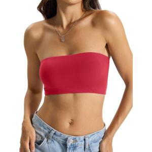 Womens Double Lined Tube Tops Crop Tank Top Non-Padded Strapless Bandeau Shirts Sexy Going Out Tops Summer 2026(Red)