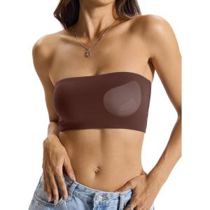Womens Padded Double Lined Tank Tops Bandeau Strapless Tube Tops Crop Backless Shirts Sexy Going Out Tops 2026(Brown)