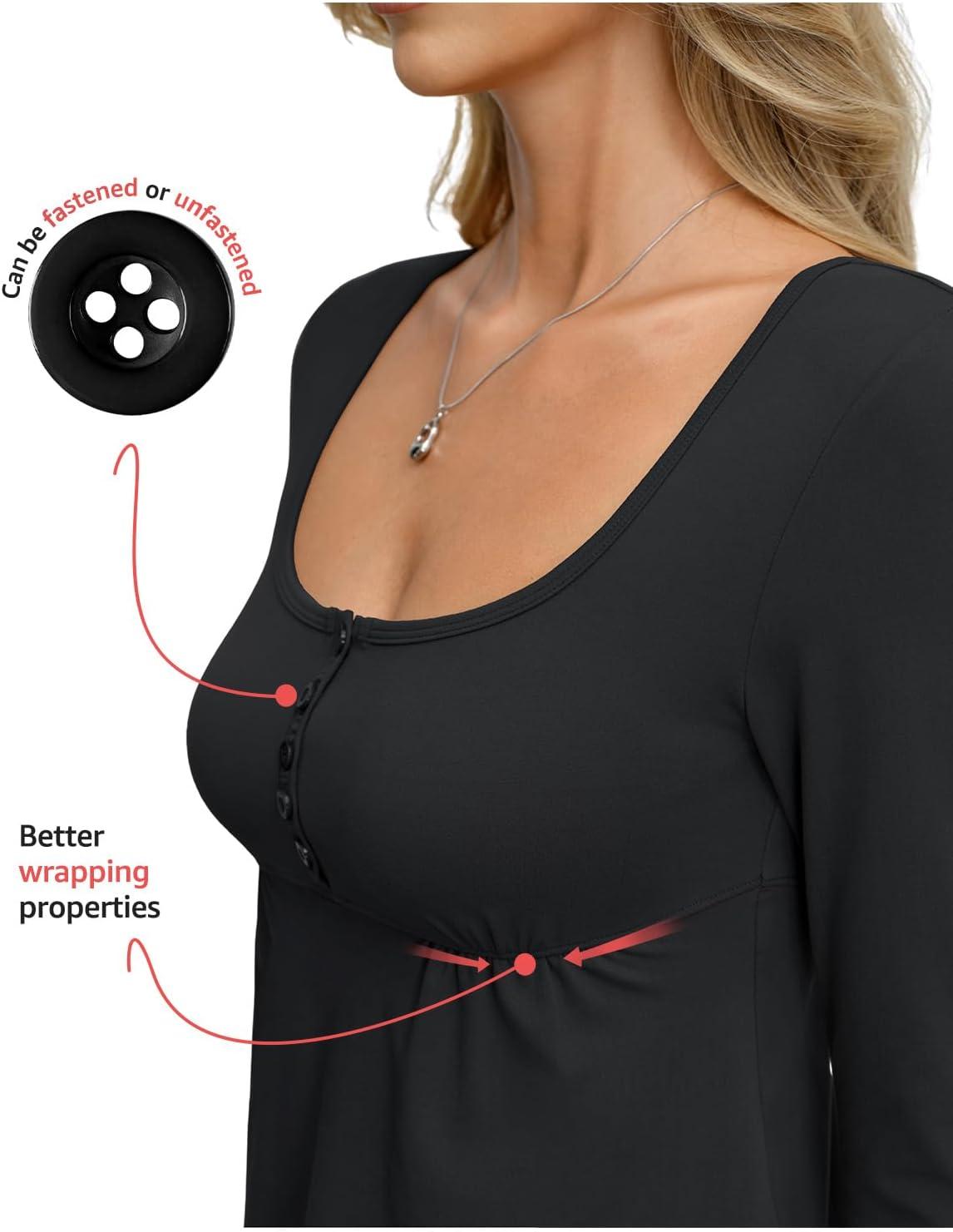 imageWomens Babydoll Long Sleeve Peplum Tops Button Down Square Neck Henley Shirts Cute Going Out Top Winter 2026Black