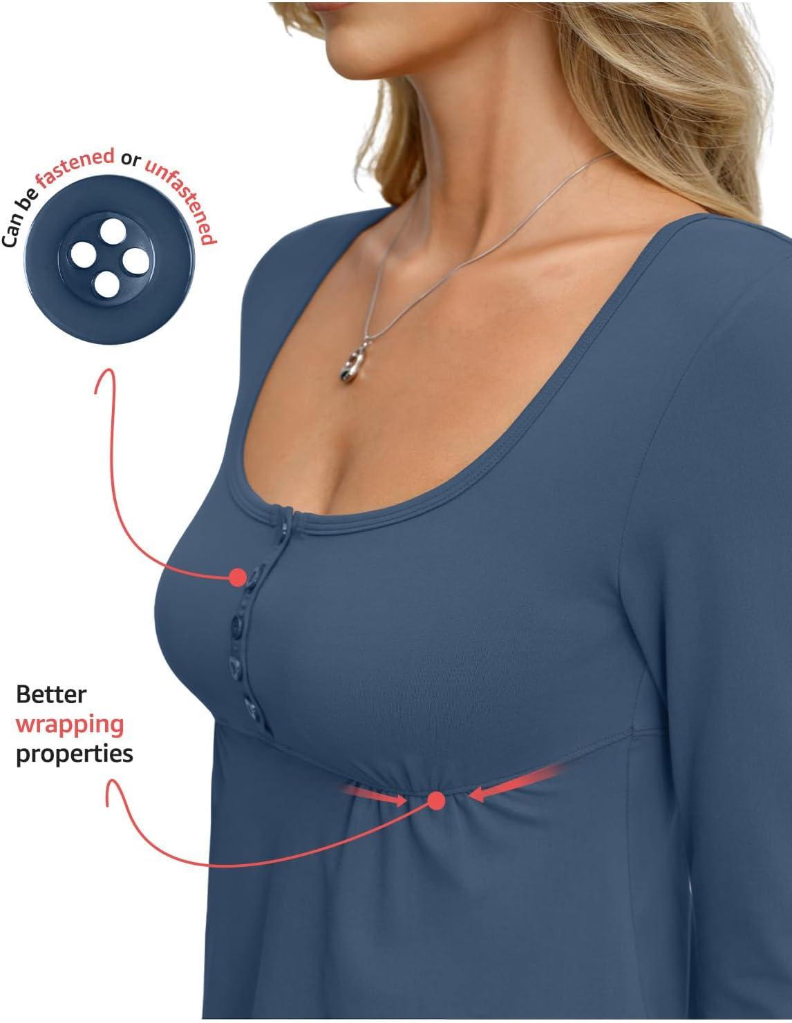 imageWomens Babydoll Long Sleeve Peplum Tops Button Down Square Neck Henley Shirts Cute Going Out Top Winter 2026Navy Blue